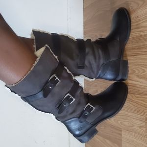 NIB Skechers Black Lunacy Outburst Faux Fur Lining Mid Calf Boots Women Size 8.5